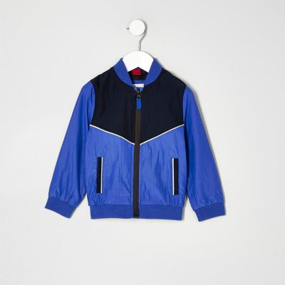 Mini boys blue colour block bomber jacket